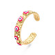 Real 18K Gold Plated Brass Open Cuff Ring with Enamel Evil Eye for Women RJEW-Q166-02E-2