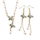 Set di gioielli a farfalla in ottone con micro pavé di zirconi SJEW-JS01124-2
