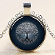 Tree Of Life Pattern Flat Round Glass Pendant Necklaces NJEW-N0051-048R-02-1
