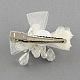 結婚式ブライダル装飾的なヘアアクセサリー  鉄ガラスワニのヘアクリップ  オーガンジーと  ポリマー粘土の花とabs樹脂のビーズ  ホワイト  50x40mm PHAR-R123-02-2