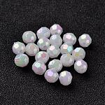 Perles rondes en acrylique poly styrène écologique plaqué couleur ab, facette, blanc, 8mm, Trou: 1mm, environ 2000 pcs/500 g