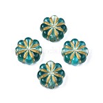 Perles acryliques plaquées, métal enlacée, fleur, turquoise foncé, 14x13x6.5mm, Trou: 2.5mm