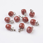 Natural Red Jasper Pendants, with Platinum Tone Brass Findings, Apple, 15x10mm, Hole: 2.5x6mm