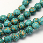 Chapelets de perle ronde en turquoise synthétique teintée, turquoise moyen, 6~7mm, Trou: 1mm, Environ 67 pcs/chapelet, 15.4 pouce ~ 16.5 pouces
