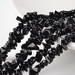 Pépites verre noir brins de perles, noir, 4~6x8~12x2~4mm, Trou: 1mm, environ 34.6 pouce