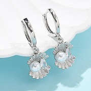 Серьги-кольца из латуни в форме ракушки с микропаве из кубического циркония EJEW-M077-05P
