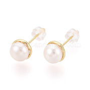 Серьги-гвоздики из натурального жемчуга из латуни PEAR-N020-08F