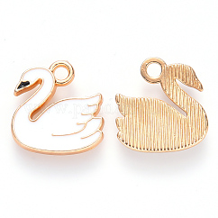 Charms del esmalte de la aleación, cisne, la luz de oro, blanco, 14x14x2mm, agujero: 1.8 mm