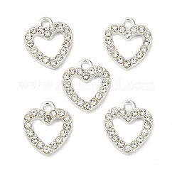 Legierung Rhinestone-Charme, Herz, silberfarben plattiert, 14x12.5x2.5 mm, Bohrung: 2 mm