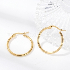Pendientes de aro de acero inoxidable 201 con baño de PVD al vacío y pasadores de acero inoxidable 304 para mujer., Plateado de larga duración, dorado, 25x2mm, pin: 0.6 mm