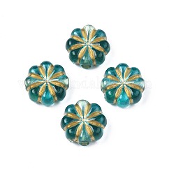Chapado de abalorios de acrílico, metales enlaced, flor, turquesa oscuro, 14x13x6.5mm, agujero: 2.5 mm