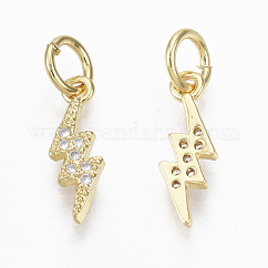 Ottone micro spianare fascino zirconi, con anello di salto, nichel libero, fulmine, chiaro, vero placcato oro 18k, 11x4.5x1.5mm, Foro: 3.5 mm