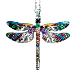 Nuevo collar vintage de lujo con colgante de libélula y gota de diamante esmaltado, colorido