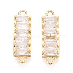 Ciondoli connettore in ottone con pavé di zirconi cubici trasparenti, collegamenti rettangolari, placcato di lunga durata, oro, 6.5x22x3.5mm, Foro: 1.6~1.8 mm