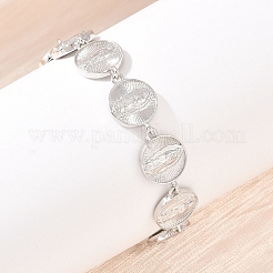 Плоская круглая цепочка с латунными звеньями в форме Девы Марии для женщин&nbsp;BJEW-K248-06B-P