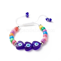 Плетеный браслет из бусин лэмпворк сердце с дурным глазом&nbsp;BJEW-JB08626