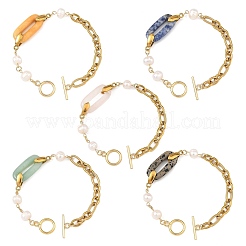 Cadenas Figaro de acero inoxidable 304 con gemas mixtas naturales.&nbsp;BJEW-JB14452