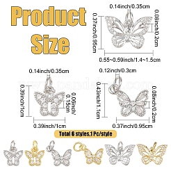 6 шт. 6 стиля латунных подвесок с микропаве из прозрачного кубического циркония&nbsp;ZIRC-YW0001-37