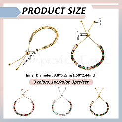 3шт 3 цвета латунь паве кубические циркониевые бусины слайдер браслеты для женщин&nbsp;BJEW-GO0001-07