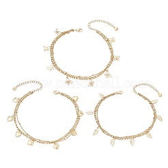 3 шт. 3 стиля двухслойные браслеты на ногу из нержавеющей стали 304 с кисточками для женщин&nbsp;AJEW-AN00704