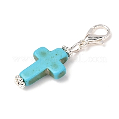 Подвеска-крест из окрашенной синтетической бирюзы&nbsp;HJEW-JM04010