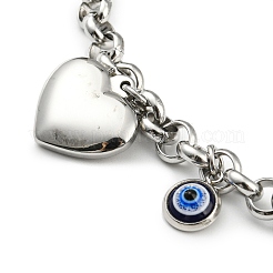 Braccialetto con ciondolo malocchio e cuore in resina&nbsp;BJEW-Z016-09P