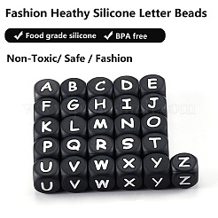 20 pz cubo nero lettera perline di silicone 12x12x12mm dadi quadrati alfabeto perline con 2mm foro distanziatore lettera allentata perline per collana braccialetto creazione di gioielli&nbsp;JX433T