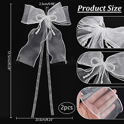 Полиэфирная марля с бантом и пластиковой жемчужной застежкой для штор&nbsp;AJEW-WH0314-541