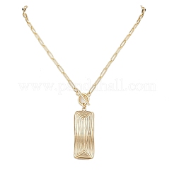 Collares colgantes rectangulares con textura de veta de madera de acero inoxidable 304&nbsp;NJEW-JN05155