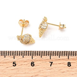 Серьги-гвоздики из латуни с микропаве из прозрачных кубических цирконий в виде мороженого&nbsp;EJEW-A135-13G