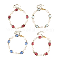 Armbänder aus natürlichen Süßwasserzuchtperlen und Messing-Glasgliederketten für Damen&nbsp;BJEW-JB14214