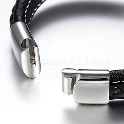 Intrecciato pu pelle bracciali cordone degli uomini&nbsp;BJEW-H559-08B