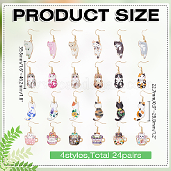 24 пара сережек-подвесок в форме кошки из хирургической нержавеющей стали 316&nbsp;EJEW-WR00005