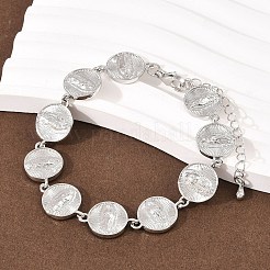 Плоская круглая цепочка с латунными звеньями в форме Девы Марии для женщин&nbsp;BJEW-K248-06B-P