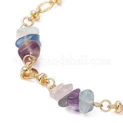 Браслеты-цепочки из натуральной флюоритовой крошки и латунных звеньев&nbsp;BJEW-JB12642
