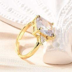 Женские кольца на палец из латуни с микропаве и кубическим цирконием&nbsp;RJEW-F181-11G