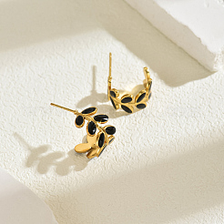 Élégantes boucles d'oreilles à tige en acier inoxydable 201 en forme de feuille&nbsp;LS-WA6314-2