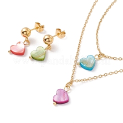 Colgante de corazón de concha sintética collares de doble capa y aretes colgantes&nbsp;SJEW-F217-03A-G
