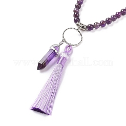 Natürliche Amethyst-Kugel- und Quastenanhänger-Halskette mit gemischten Edelstein-Perlenketten&nbsp;NJEW-E585-02C