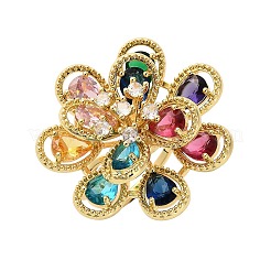 Кольца для женщин с цветочным узором из латуни с микропаве из кубических цирконий&nbsp;RJEW-M098-01G