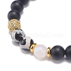 Ensemble de 3 bracelets extensibles en bois naturel et pierres précieuses mélangées&nbsp;BJEW-JB08834