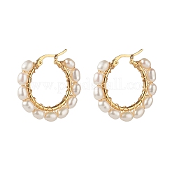Orecchini a cerchio in ottone con perle di perle naturali&nbsp;EJEW-JE04565-01