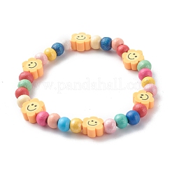 Bracelets extensibles en perles de bois naturel rond&nbsp;BJEW-JB06596