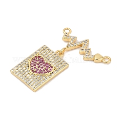 Colgantes de latón con micropavé de circonitas cúbicas transparentes y rosa intenso&nbsp;KK-U058-45G