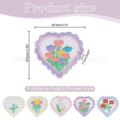 3 комплект из 15 полиэстеровых нашивок с компьютерной вышивкой в виде сердца и цветка&nbsp;PATC-HY0001-92