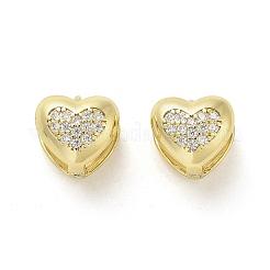 Серьги-кольца из латуни с микропаве и прозрачным фианитом в форме сердца&nbsp;EJEW-M240-01G