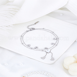 1 Stück doppellagige Fußkettchen aus Edelstahl mit Herzquaste für Damen&nbsp;AJEW-LP0011-01