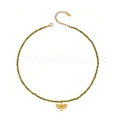 Collana da donna con ciondolo a forma di ape smaltata in acciaio inossidabile chirurgico 316L e zirconi cubici verdi sfaccettati.&nbsp;WG7DD53-01