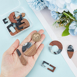 12 pièces 6 styles de pendentifs en résine et bois de noyer&nbsp;WOOD-HY0001-19