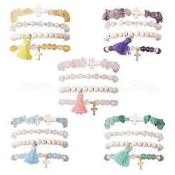 4шт 4 стиля браслеты из натуральных драгоценных камней с бусинами&nbsp;BJEW-JB11596